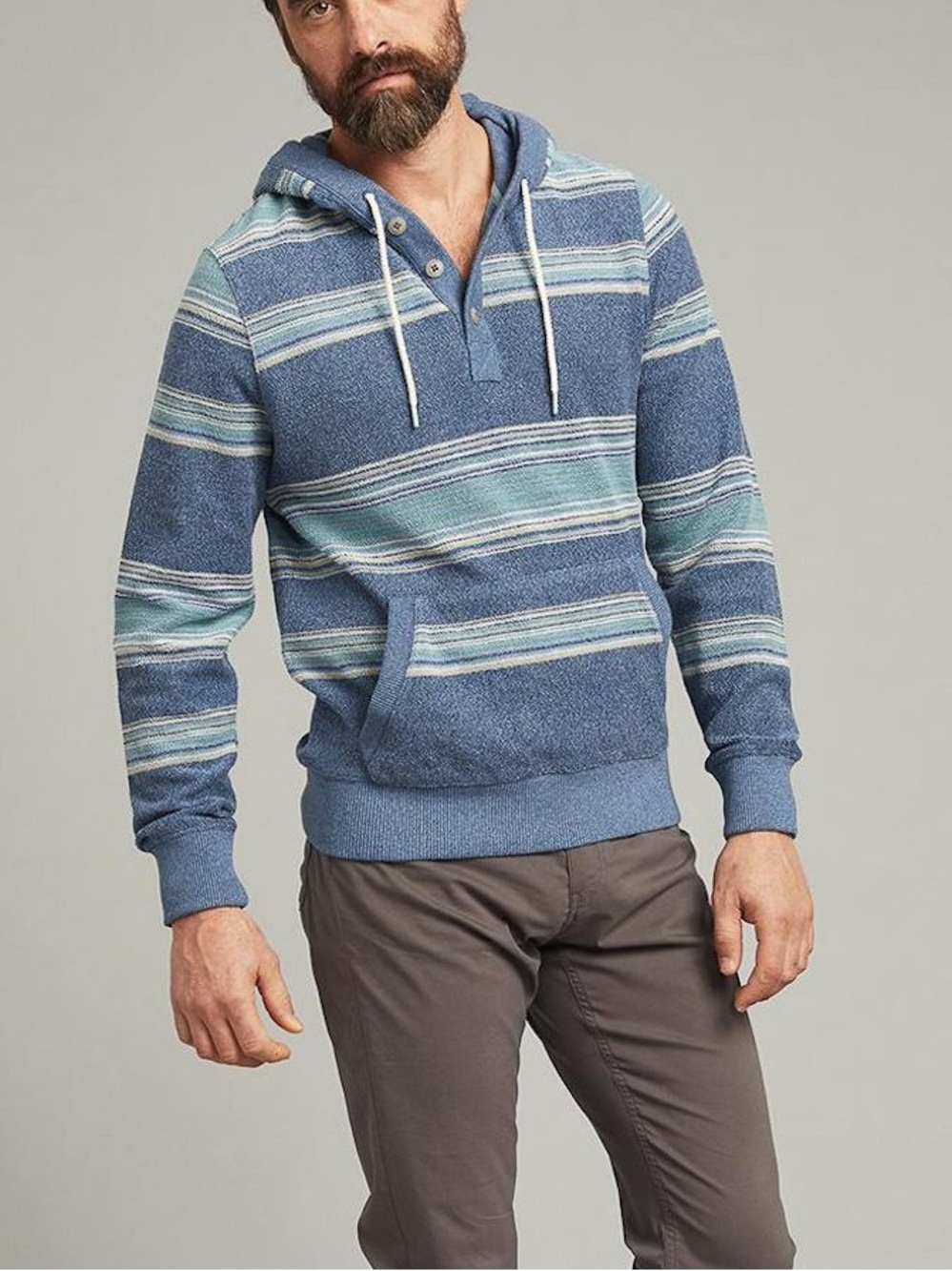 Faherty Brand Men’s Campfire Hoodie Seascape Ombre Stripe Organic Cotton Coastal